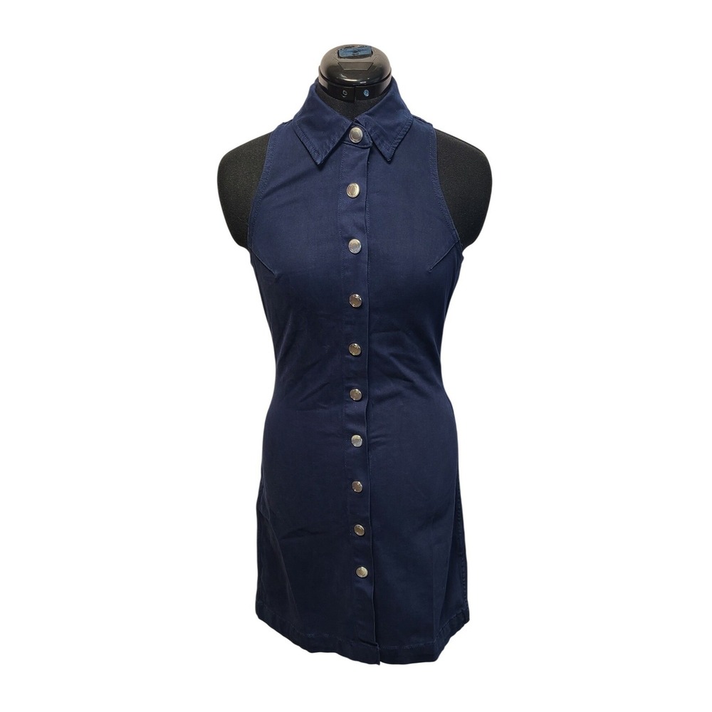 DL1961 Women's Navy Blue Sleeveless Button Front Denim Mini Dress XS‎ New